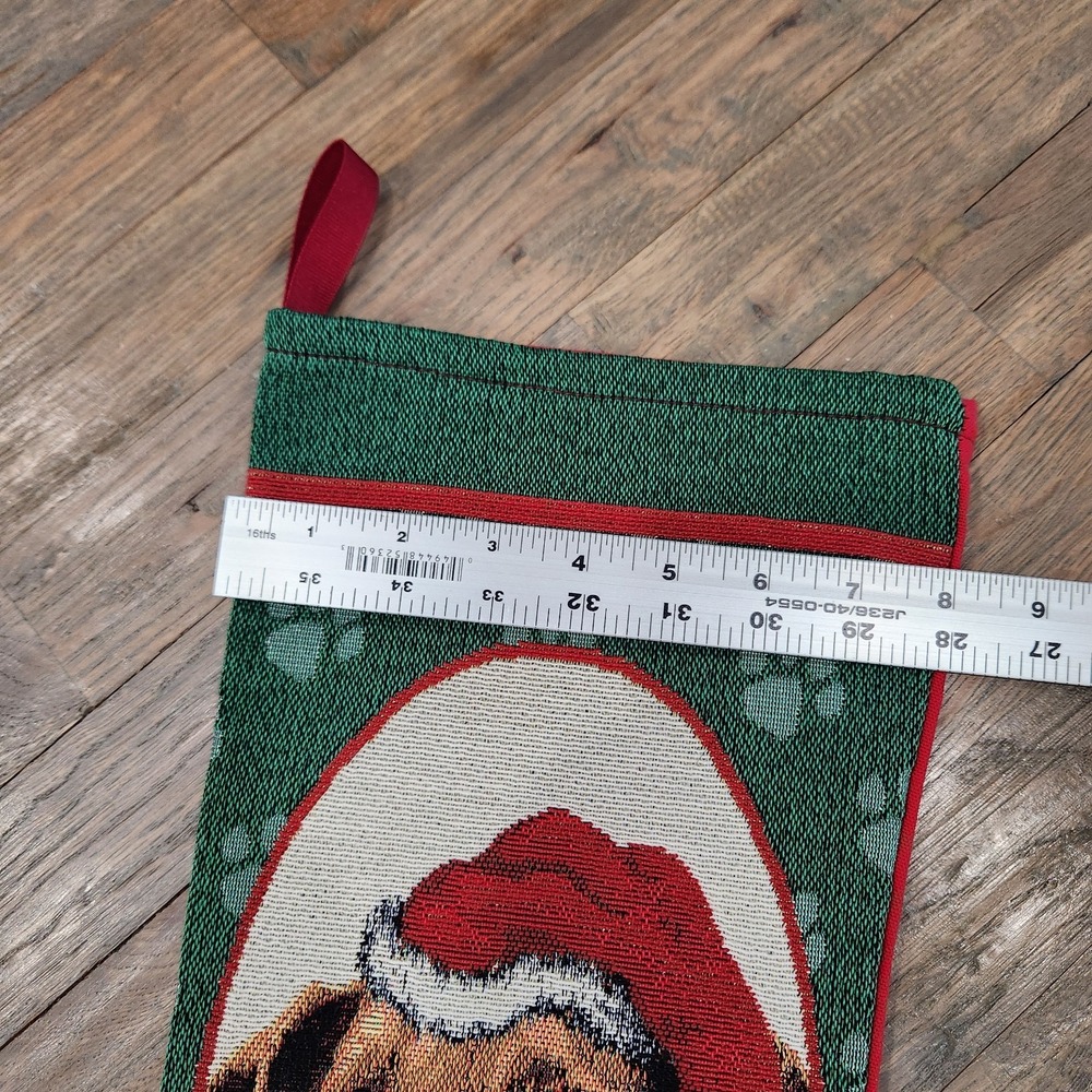 Tan Dachshund Weiner Dog Christmas Tapestry Stocking Red Green Paw Print Picken - Picture 10 of 13